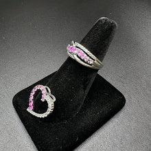 925 sterling silver ring czs & pink stones w heart pendant