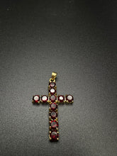 18k gold cross pendant w garnet stones