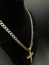10k Gold Diamond cut Cuban link chain w Cross Pendant 25” 6mm