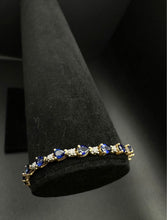 14k yellow gold bracelet teardrop blue sapphires & diamonds