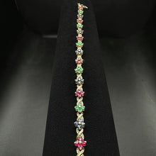 14K yellow gold flower bracelet w precious stones