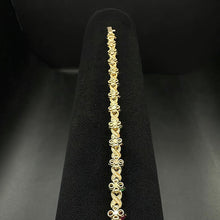 14K yellow gold flower bracelet w precious stones