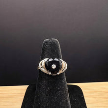 925 sterling silver ring w black onyx heart stone & diamond