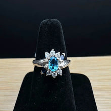 925 sterling silver flower ring w topaz stones, & sapphires