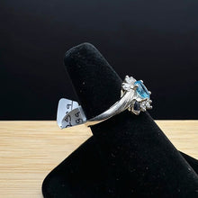 925 sterling silver flower ring w topaz stones, & sapphires