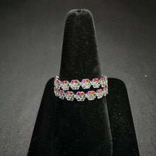925 silver multi color stones flower ring set of 2