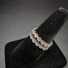 925 silver multi color stones flower ring set of 2