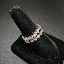 925 silver multi color stones flower ring set of 2