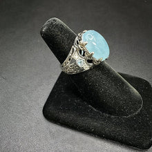 925 silver ring w multiple aquamarine stones & czs