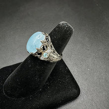 925 silver ring w multiple aquamarine stones & czs