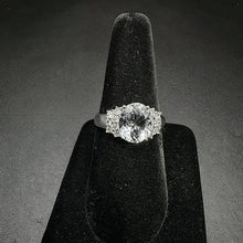 925 silver ring w aqua stone & czs
