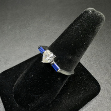 925 silver ring w cz heart stone & blue stones