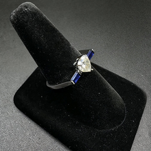 925 silver ring w cz heart stone & blue stones