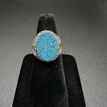 925 silver ring w large blue druzy stone