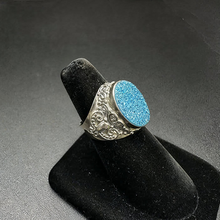 925 silver ring w large blue druzy stone