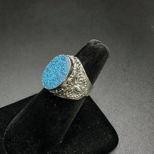 925 silver ring w large blue druzy stone