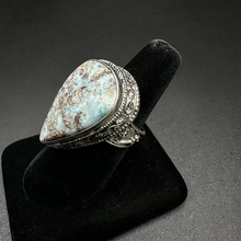 925 silver ring w large larimar gemstone