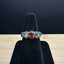925 sterling silver ring w multi color gemstones on band